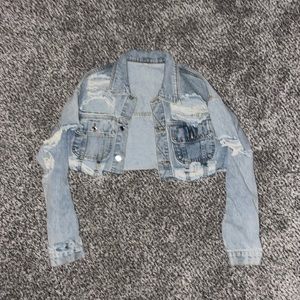Shein Distressed Cropped Jean Jacket